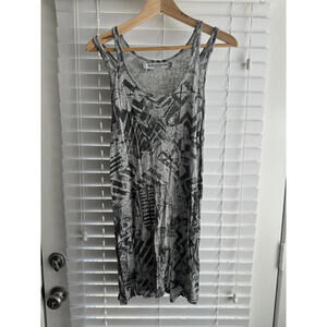 Something Else by Natalie Wood Gray Abstract Print Sleeveless Dress Y2K